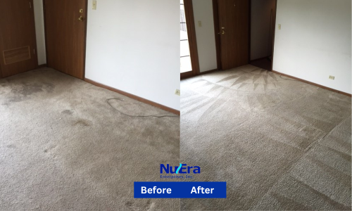 Before and After Carpet Cleaning from dirt by NuEra Restoration and Remodeling