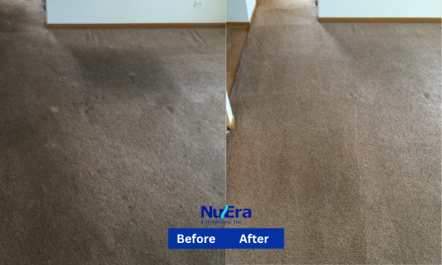 Before and After Carpet Cleaning from stain by NuEra Restoration and Remodeling