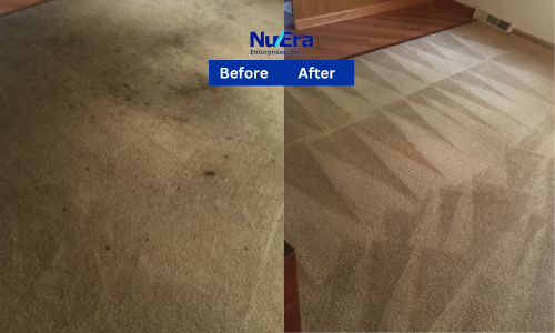 Before and After Carpet Floor Cleaning from dirt and sttain by NuEra Restoration and Remodeling