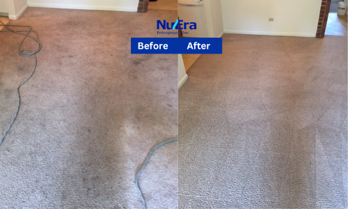 Before and After Carpet Floor Cleaning from marks by NuEra Restoration and Remodeling