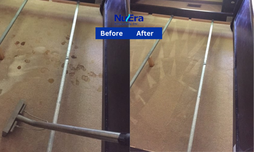 Before and After Carpet Floor Cleaning from stains by NuEra Restoration and Remodeling