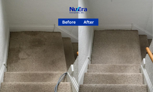 Before and After Carpet Stair Cleaning from by NuEra Restoration and Remodeling